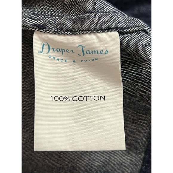 Draper James Shift Dress Blue Chambray Denim Size 12 Ruffle Neck 3/4 Bell Sleeve - Picture 6 of 11